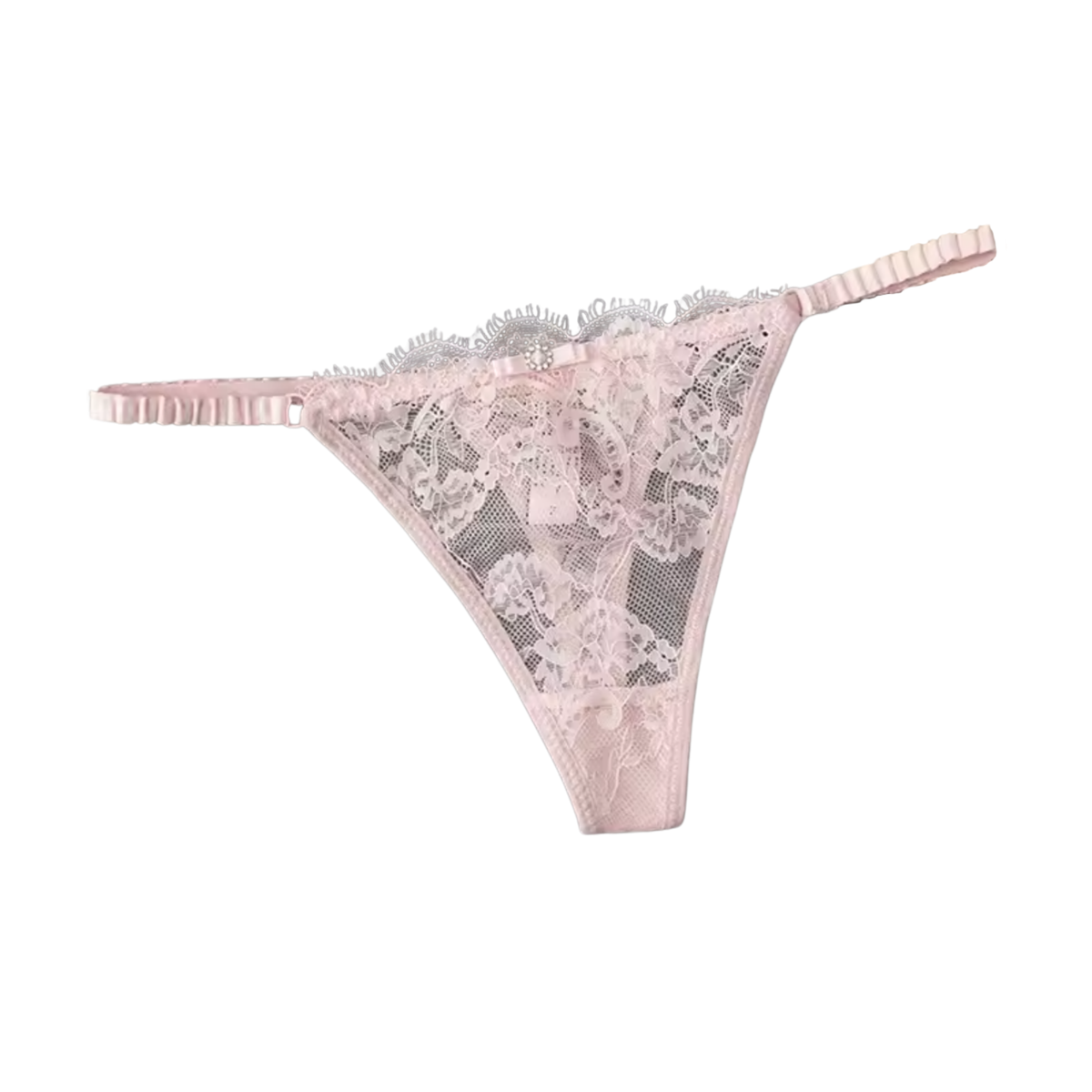 Sexy Kanten String – Roze - Lingerie met Kant, Strikje en Steentje – Verleidelijk en Comfortabel Dames Ondergoed - Slip / Onderbroek Voor Vrouwen - One Size