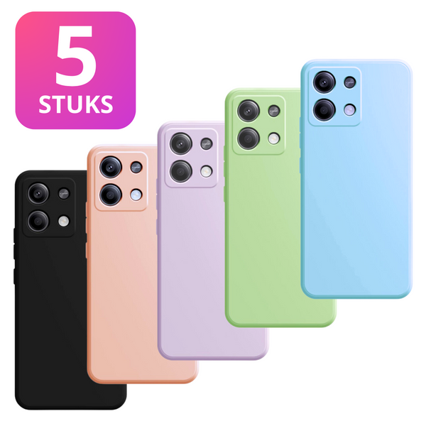 5 PACK - Hoesje Geschikt voor Xiaomi Redmi Note 13 5G - 5x Siliconen Shock Proof Case - Zwart + 4 Kleuren - Stevige TPU Cover - Multipack Gemixte Kleuren