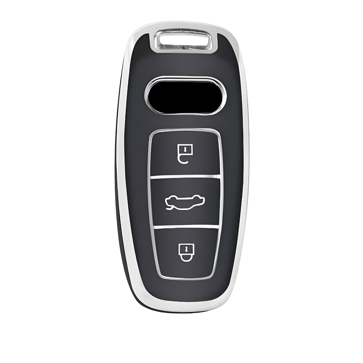 Zachte TPU Sleutelcover - Sleutelhoesje Geschikt voor Audi A3 / A4 / B9 / A6 / C8 / A7 / S7 / 4K / A8 / D5 / S8 / Q7 / Q8 / SQ8 / E-tron / 2018 / 2019 / 2020 / 2021 / 2022  - Zwart met Zilver - Key Cover - Auto Accessoires