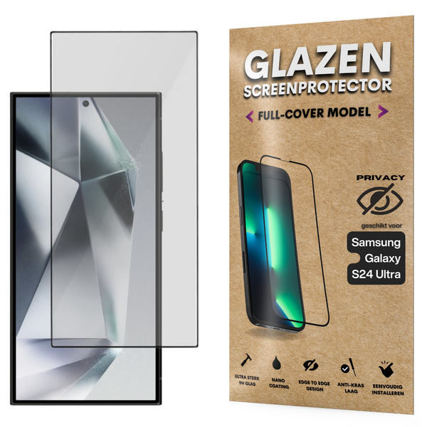 Privacy Screenprotector - Geschikt voor Samsung Galaxy S24 Ultra - Gehard Glas - Full Cover Tempered Privacy Glass - Case Friendly