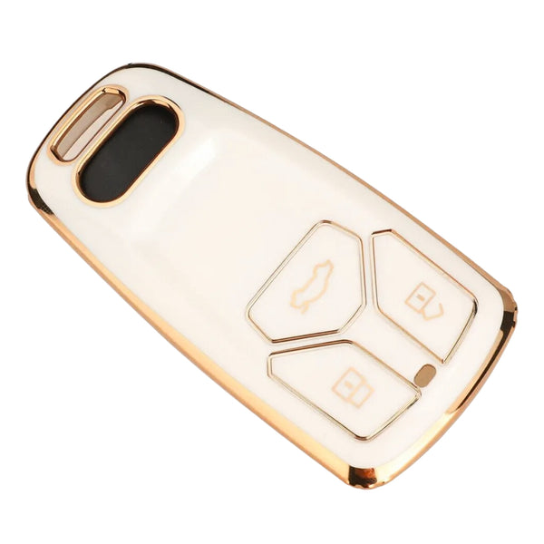 Zachte TPU Sleutelcover - Geschikt voor Audi A4 / A5 / A6 / A7 / S4 / S5 / S6 / Q5 / TT / RS - Wit met Goud - Sleutel Hoesje Cover - Auto Accessoires