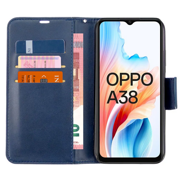 [EOL] Hoesje Blauw - Geschikt voor OPPO A38  - Portemonnee Book Case - Boekje Met Kaarthouder / Pasjeshouder en Magneetsluiting - Booklet - Wallet Beschermhoes - Telefoonhoesje