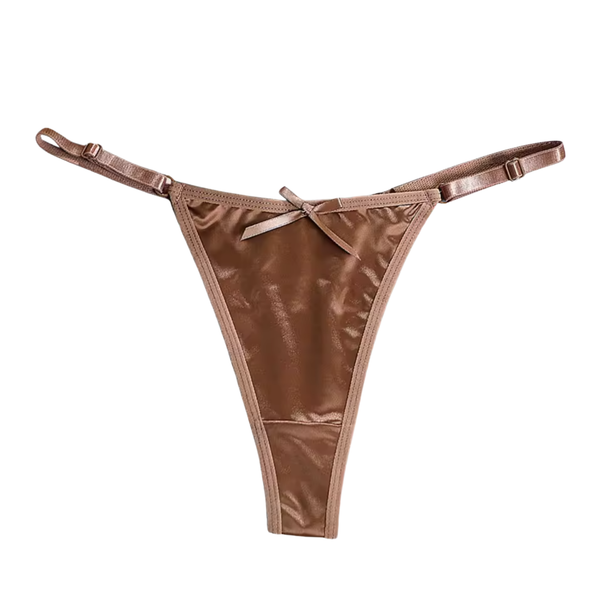 Sexy Satijnen String met Strik - Bruin - Schattig - Satijn & Strikje - Dames Onderbroek - Lingerie / Ondergoed - Maat M
