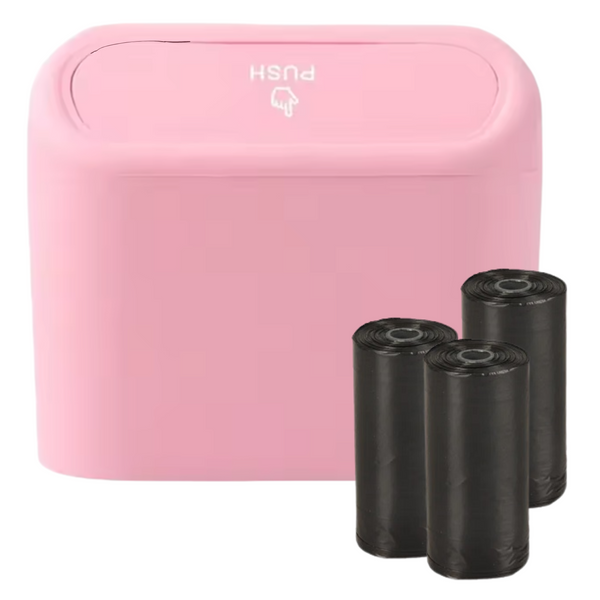 Compacte Auto Prullenbak Autodeur - Mini Vuilnisbakje - Set met 3 Rollen Zakjes - Auto Accessoire voor in de Deur - Praktische Auto Organizer - Roze