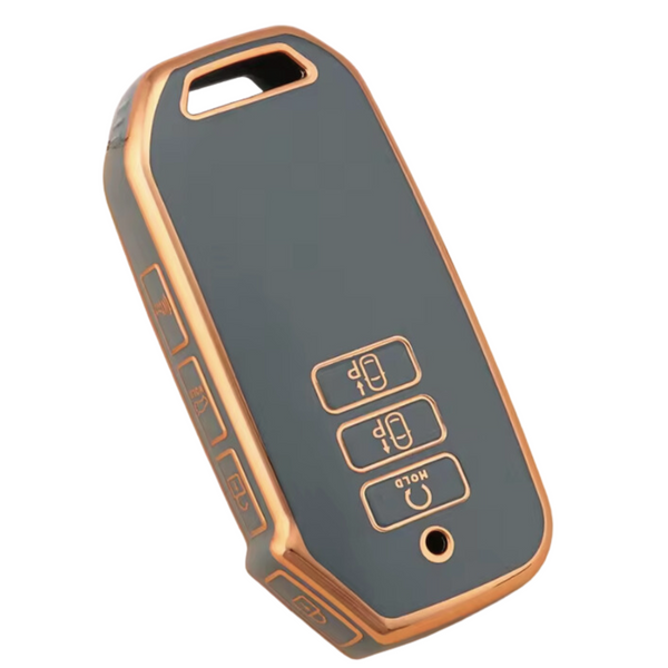 Zachte TPU Sleutelcover - Sleutelhoesje Geschikt voor Kia Sportage NQ5 / Niro / Sorento MQ4 / EV6 / Seltos - Stevige Flexibele Sleutel Cover - Blauw met Goud - Auto Accessoires