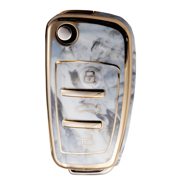Zachte TPU Sleutelcover - Sleutelhoesje Geschikt voor Audi A1 / A3 / A5 / A6 / Q3 / Q5 / S3 / S5 / RS - Marmer Grijs Goud - Sleutel Hoesje Cover - Auto Accessoires