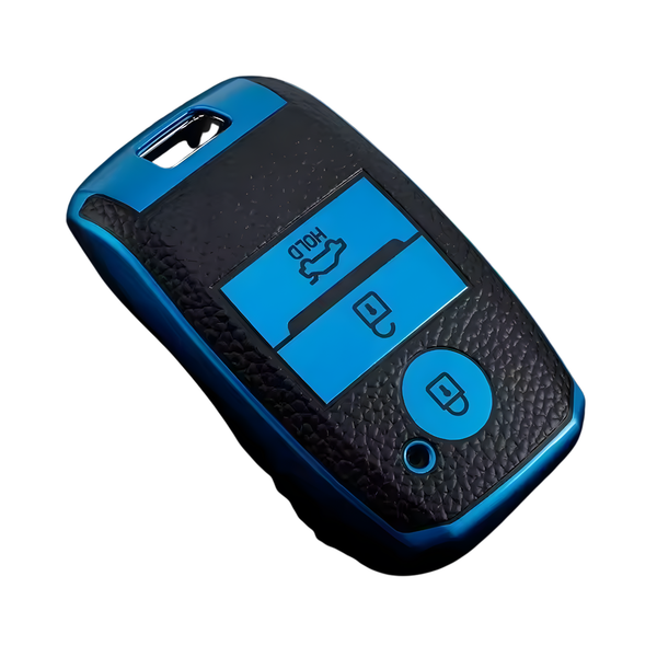 Zachte TPU Sleutelcover - Sleutelhoesje Geschikt voor Kia Picanto / Sportage 2017 / 2020 / Rio 3 / Cerato 4 / Soul / K5 / Ceed / Optima / Seltos / Sorento / Stinger / Forte - Blauw en Zwart - Key Cover - Auto Accessoires