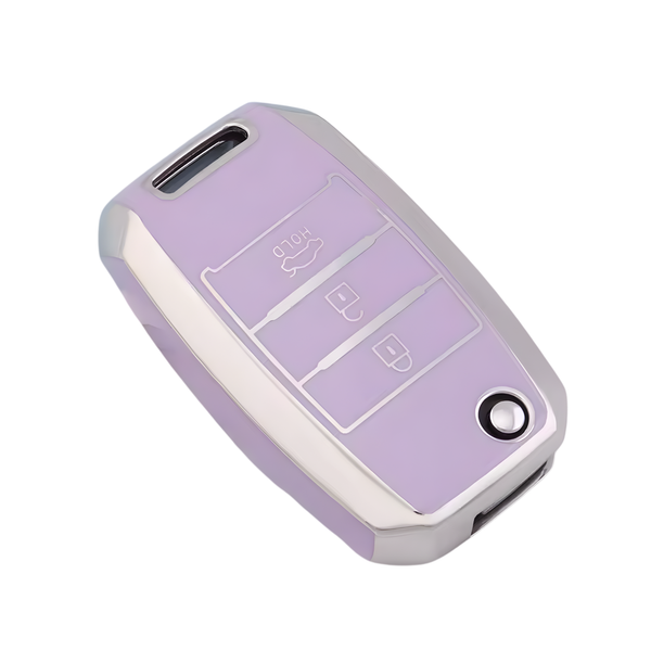 Zachte TPU Sleutelcover - Sleutelhoesje Geschikt voor Kia Picanto / Sportage 2017 / 2020 / Rio 3 / Cerato 4 / Soul / K5 / Ceed / Optima / Seltos / Sorento / Stinger / Forte - Paars en Zilver - Key Cover - Auto Accessoires
