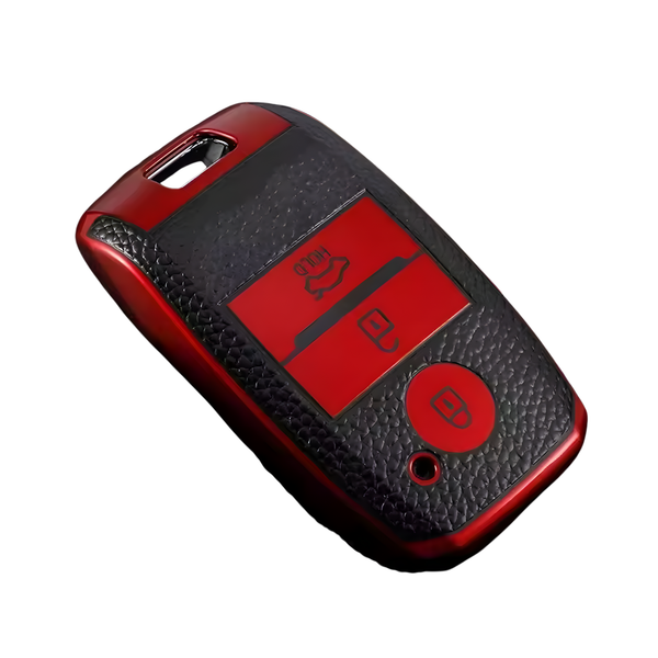 Zachte TPU Sleutelcover - Sleutelhoesje Geschikt voor Kia Picanto / Sportage 2017 / 2020 / Rio 3 / Cerato 4 / Soul / K5 / Ceed / Optima / Seltos / Sorento / Stinger / Forte - Rood en Zwart - Key Cover - Auto Accessoires