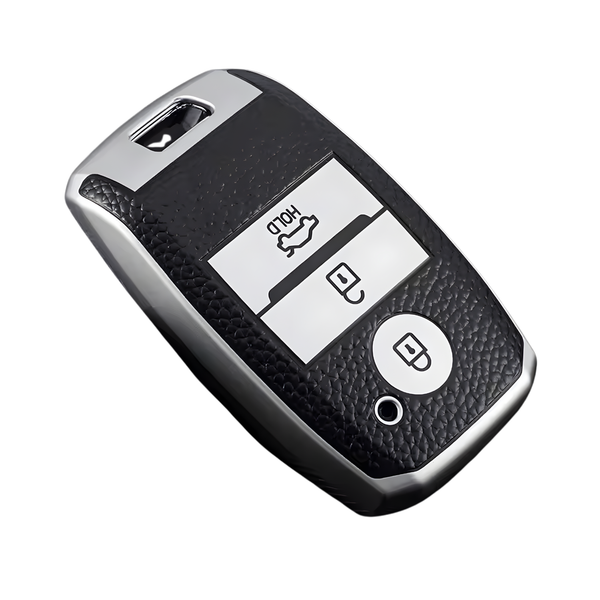 Zachte TPU Sleutelcover - Sleutelhoesje Geschikt voor Kia Picanto / Sportage 2017 / 2020 / Rio 3 / Cerato 4 / Soul / K5 / Ceed / Optima / Seltos / Sorento / Stinger / Forte - Zilver en Zwart - Key Cover - Auto Accessoires