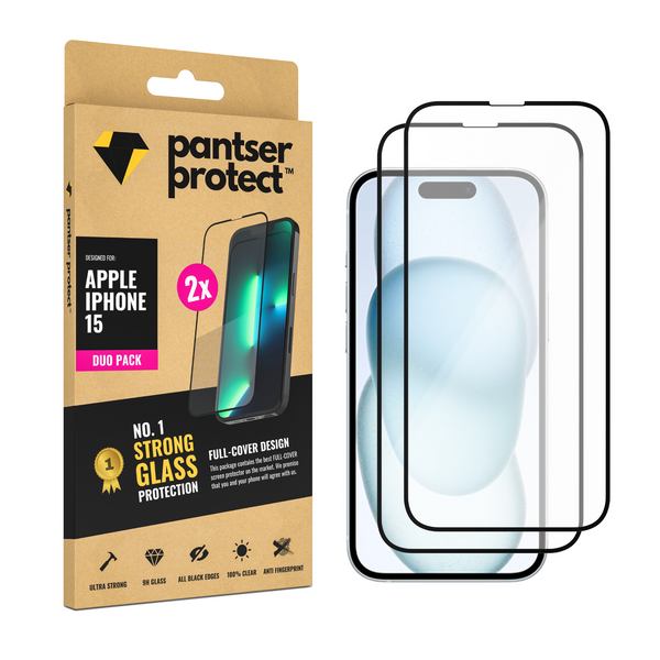 DUO-PACK - 2x Pantser Protect™ Glass Screenprotector Geschikt voor iPhone 15 - Case Friendly - Premium Pantserglas - Glazen Screen Protector