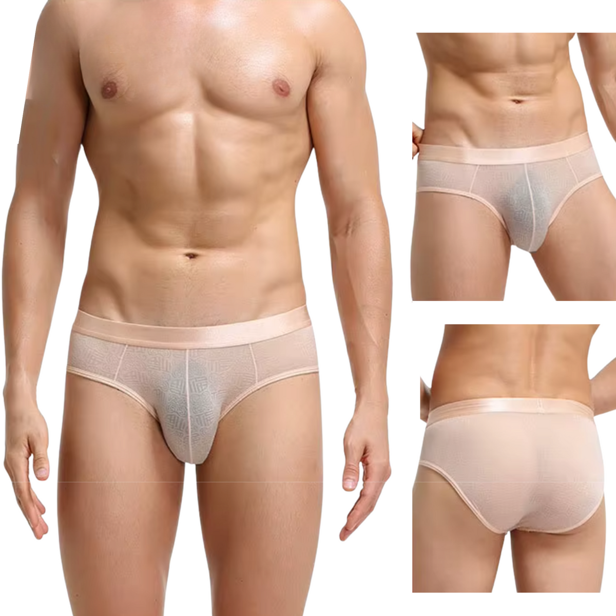 Heren Slip Transparant  - Slip Doorzichtig Lichtroze / Nude - Sexy Mesh Design - Mannen Onderbroek - Lingerie Voor Mannen - Ondergoed Maat XXXL / 3XL