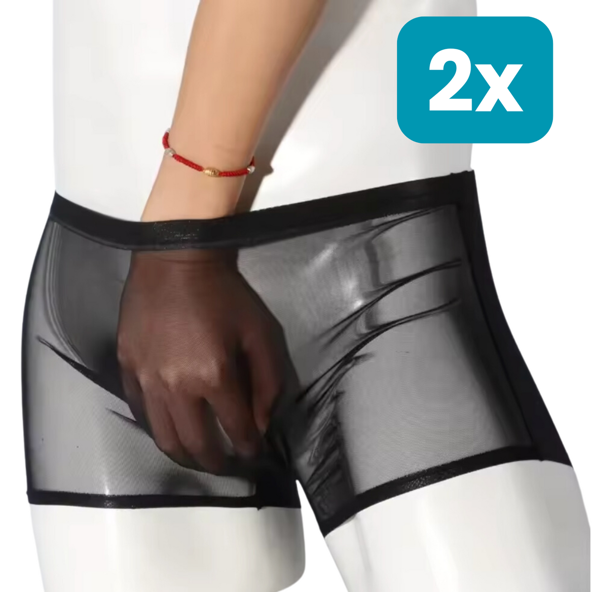 2 Pack - Sexy Transparante Heren Onderbroek - Set van 2 Boxershorts - Doorzichtig en Ademend - Zwart Heren Ondergoed - Maat XXXL