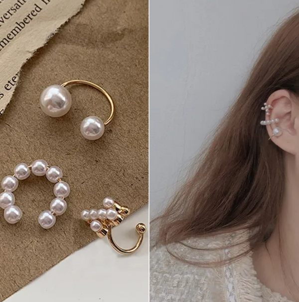 Fake Helix Goud - Set van 3 - Parels & Kruis - Nep Piercing - Goudkleurig - Klem Oorbel Oorpiercing - Nep Helix - 3x Goud Ringetje - Metaal