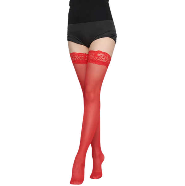 Sexy Hold Up Kousen - Stockings - Stay Up Stocking - Rood Kant - Zelf Ophoudend - Panty - One Size - M tot XXL