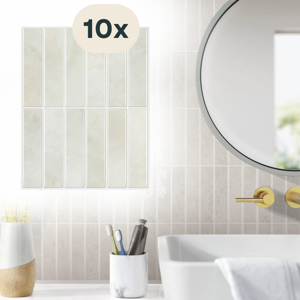 Solusia Zelfklevende Plaktegels - Beige Licht – 10 Luxe Plaktegels voor Wand – Waterdichte Wandpanelen voor Keuken, Badkamer en Toilet – 25,4 x 20 cm – Makkelijk aan te brengen - Tegeltjes Tegelstickers