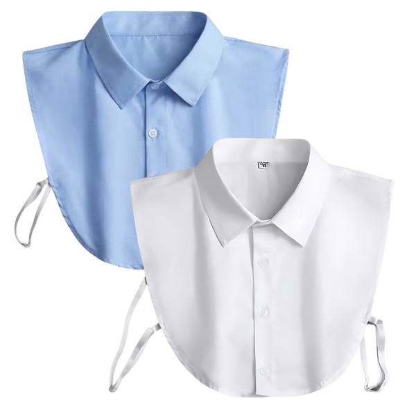 Losse Blouse Kraag Dames - 2 Stuks - Wit & Blauw - Fake Kraagje Onder Trui of Jurk - Afneembare Opstaande Kraag - Overhemd Blouse Kraag - Accessoire Kleding - One Size