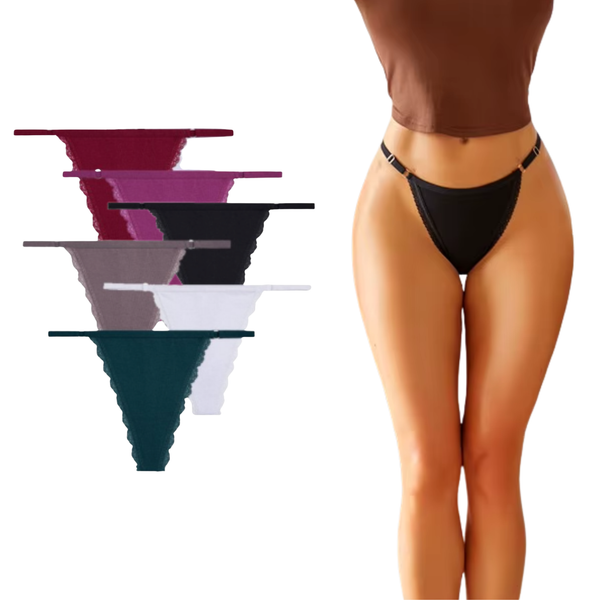 6 Pack - Sexy Dames String - Rood, Roze, Beige, Wit, Groen en Zwart - Katoen Ondergoed - Kant & Smalle Bandjes - Dames Lingerie / Onderbroek / Slip Set - Maat XL