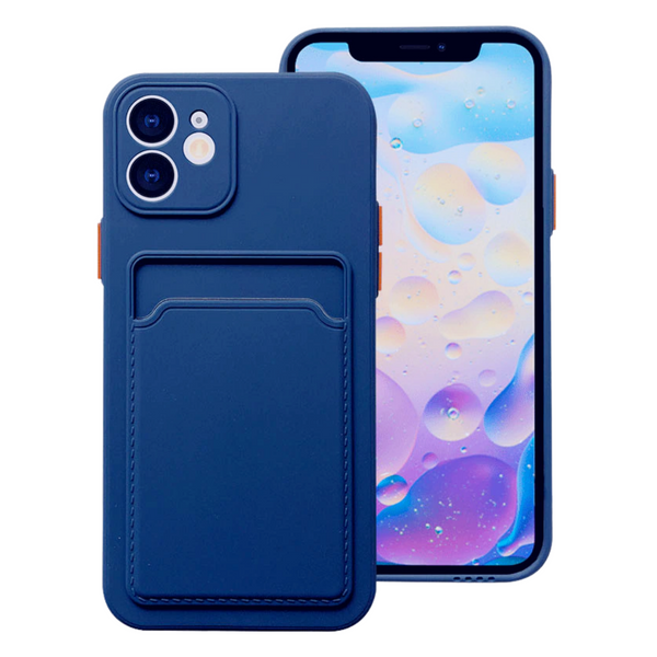 Stevig TPU Hoesje - Geschikt voor Apple iPhone 15 Plus / 15+ - Met Kaarthouder - Donkerblauw - Shockproof Case met Pasjeshouder - TPU Hoes Met Vakje Voor Pasje - Card Case Back Cover